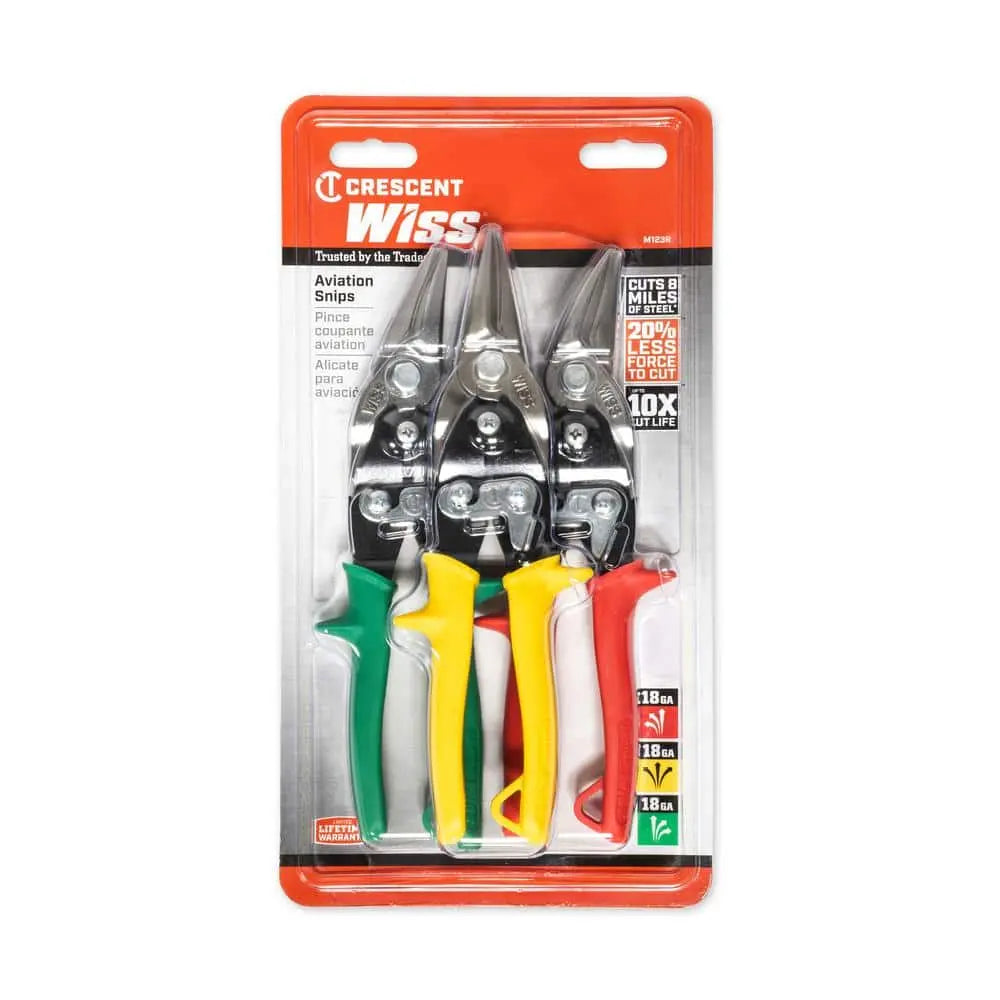 WISS Set of 3 Straight, Left and Right Cut Aviation Snips, 9.25 in, M1R, M2R, M3R - GW M123R WISS