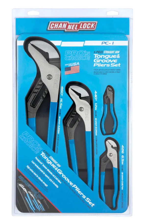 Channellock Set of 4 Pro's Choice Tongue and Groove Pliers - CL PC-1 Plier Set Channellock