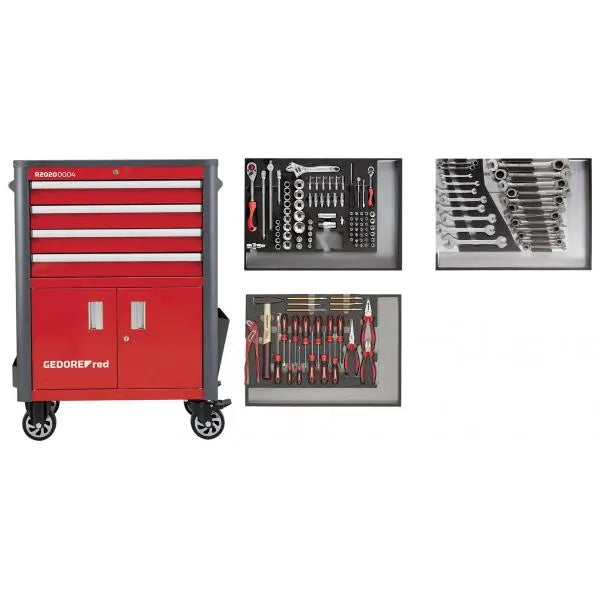 GEDORE red R22041004 tool set in workshop trolley WINGMAN red 129 pieces, 3301689 Gedore Red