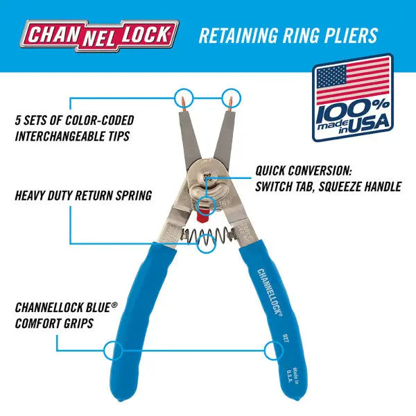 Channellock Convertible Retaining Ring Plier, 8 in - CL 927 Channellock