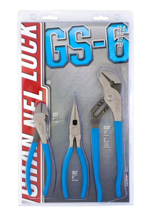 Channellock Set of 3 Long Nose Pliers with Side Cutter - CL GS-6 Plier Set Channellock