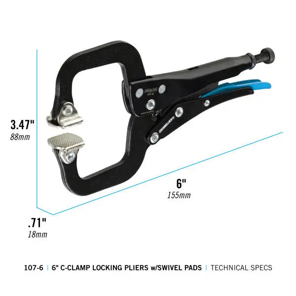 Channellock C-Clamp Locking Plier with Swivel Pads, 6.69 in - CL 107-6 Channellock