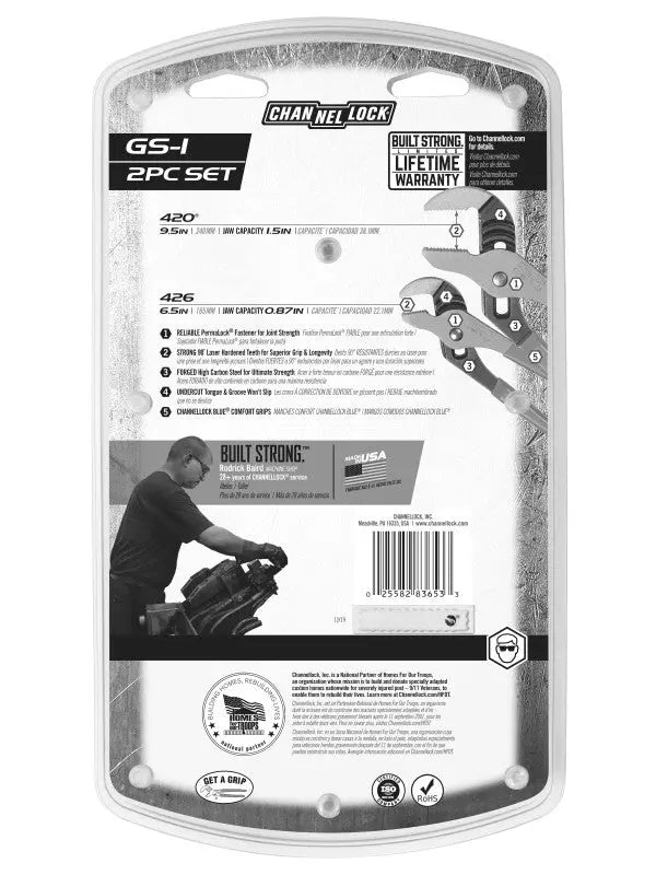 Channellock Set of 2 Tongue and Groove Pliers, 6.5 in, 9.5 in - CL GS-1 Channellock