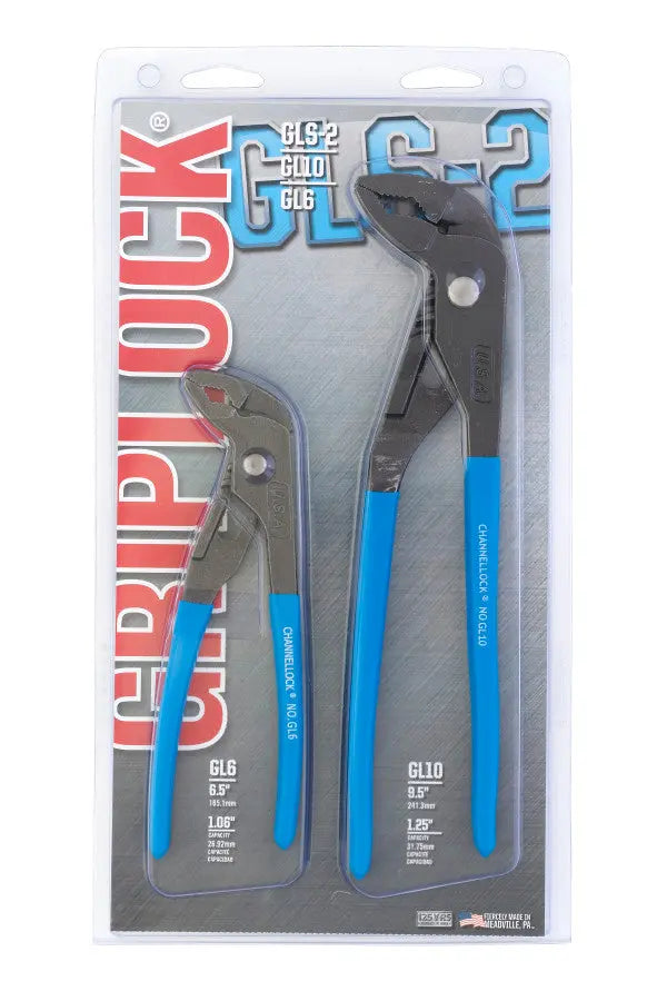Channellock Set of 2 Griplock Tongue and Groove Pliers, 6.5 in, 9.5 in - CL GLS-2 Plier Set Channellock