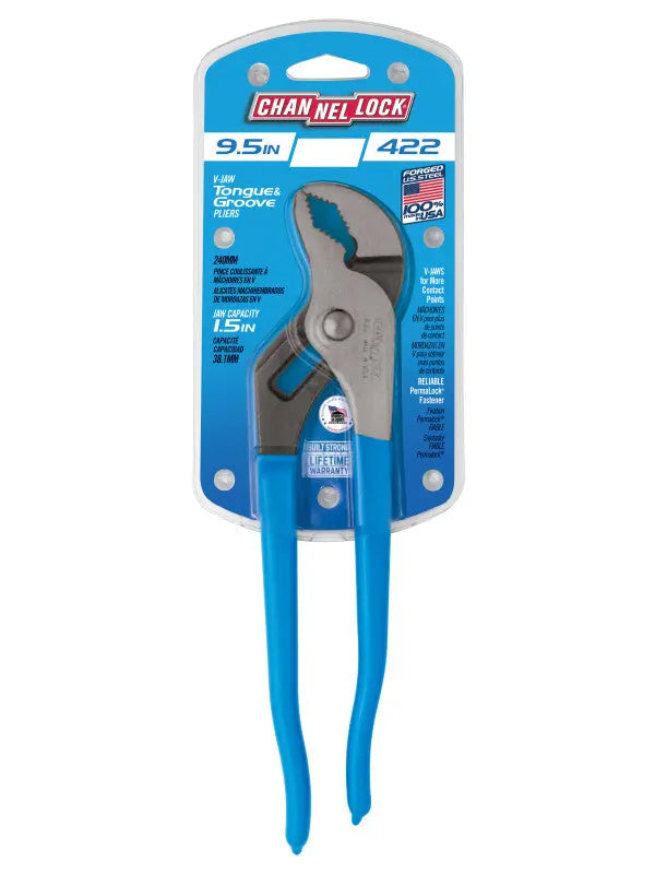 Channellock V-Jaw Tongue and Groove Plier, 9.5 in - CL 422 Channellock