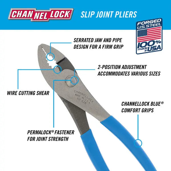 Channellock Shear Slip Joint Plier, 8 in - CL 528 Channellock