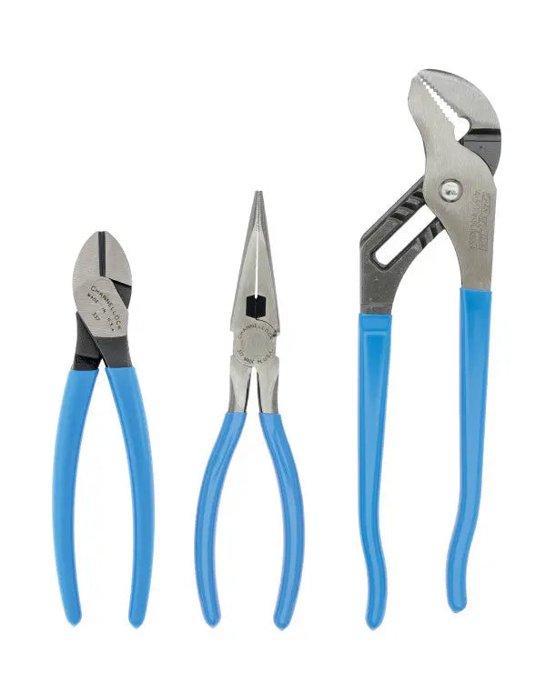 Channellock Set of 3 Long Nose Pliers with Side Cutter - CL GS-6 Plier Set Channellock