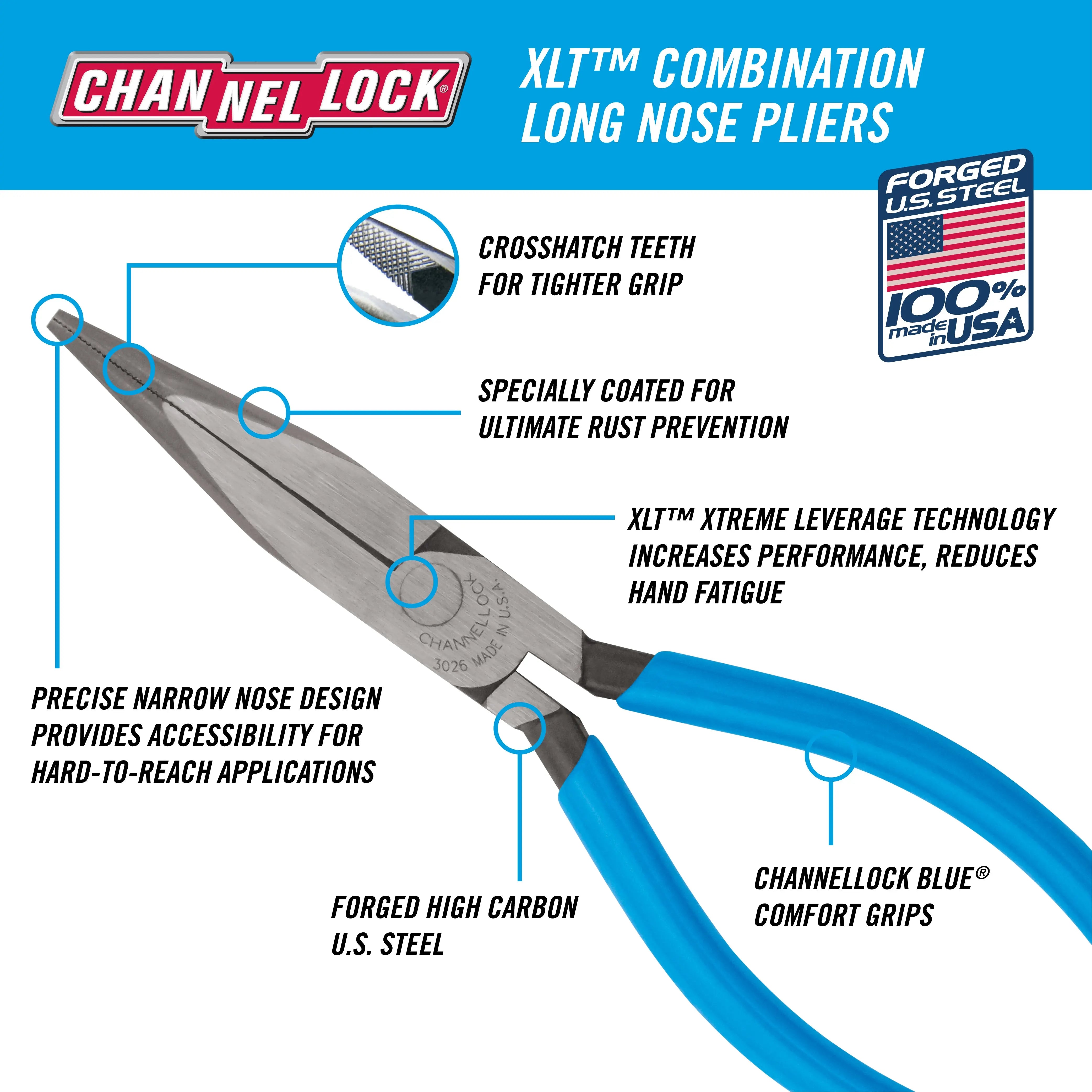 Channellock Long Nose Plier, 6 in - CL 3026 Channellock