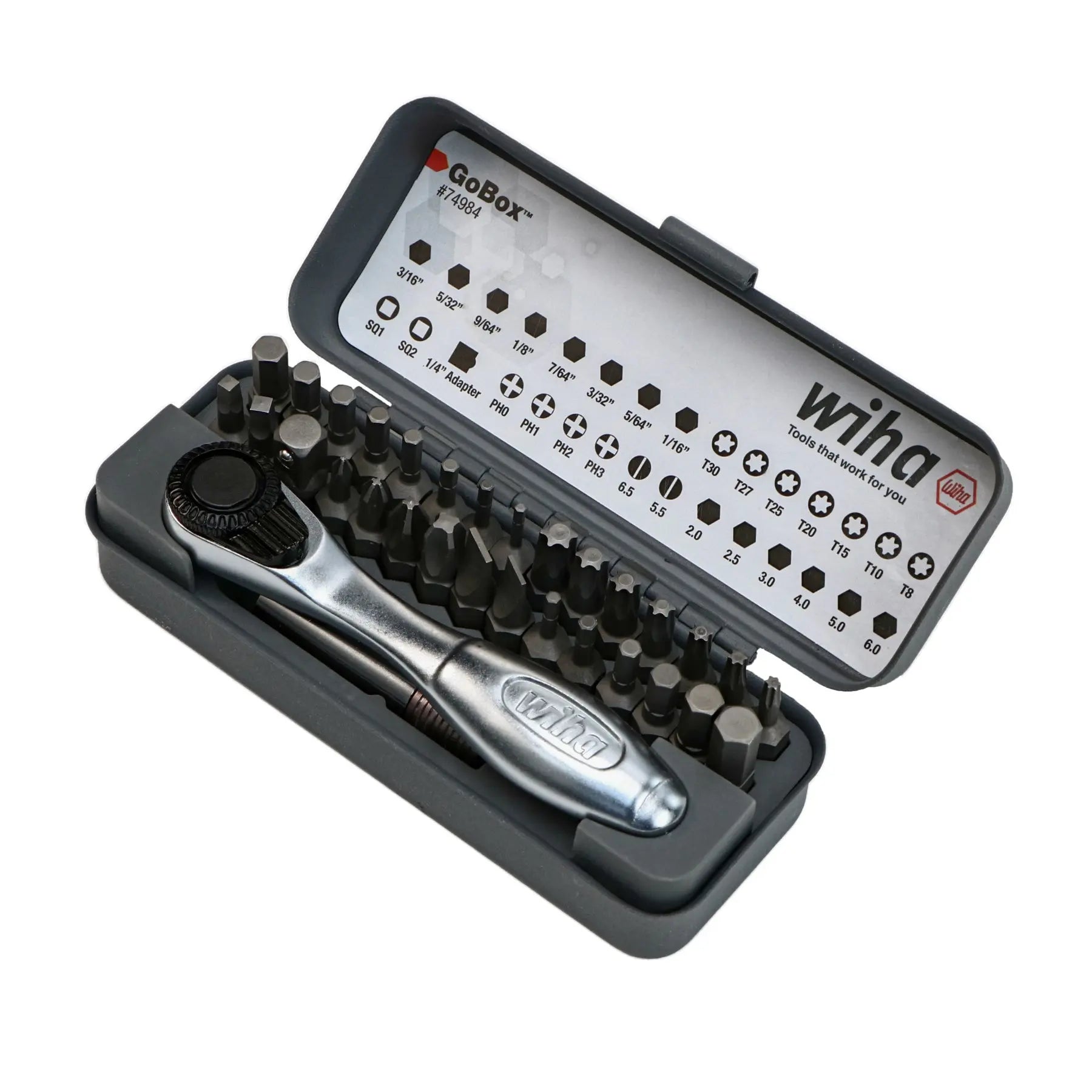 Wiha Set of 32 GoBox Standard Bit with Mini Ratchet - WI 74984 Wiha