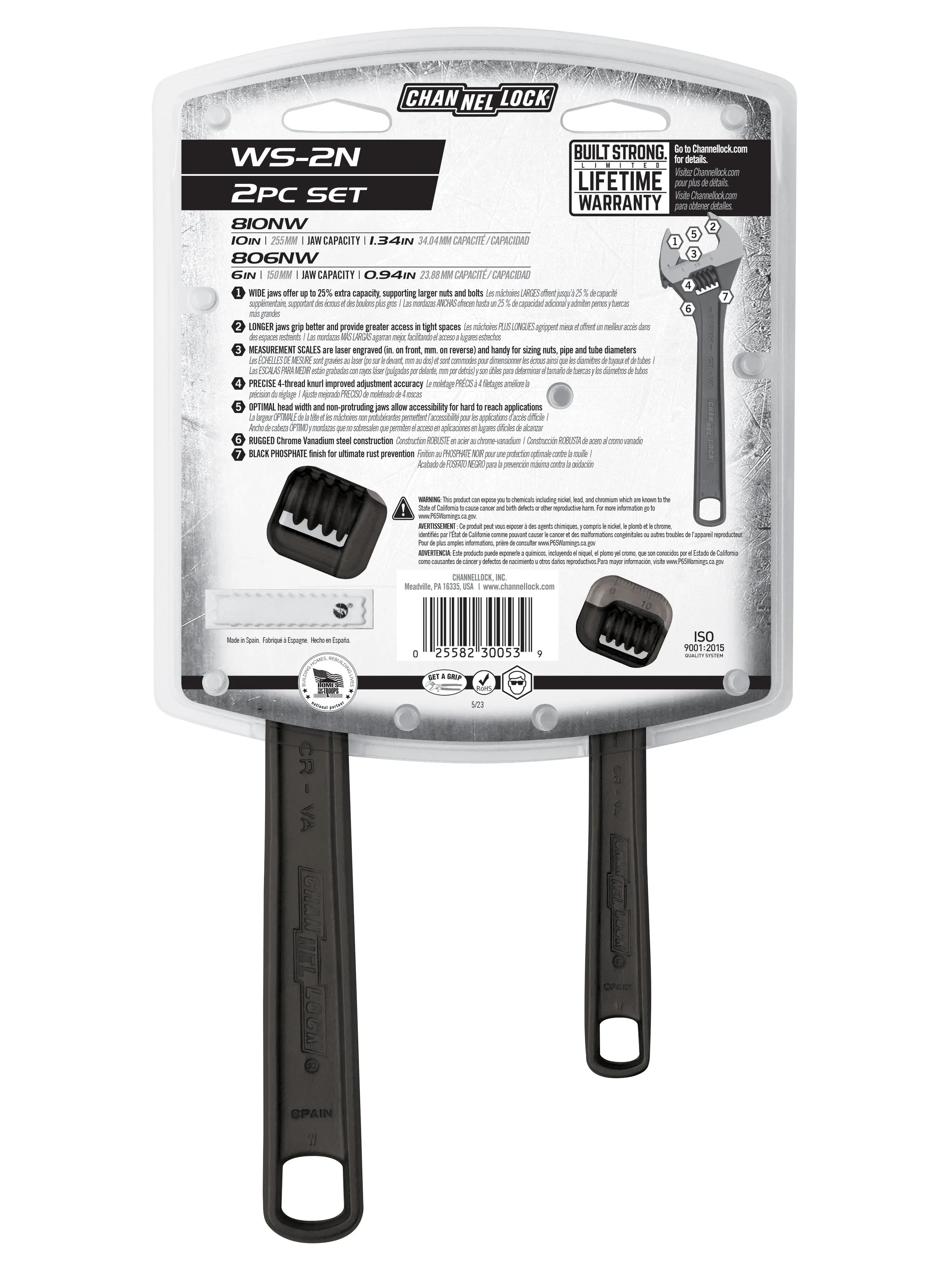 Channellock Set of 2 Black Adjustable Wrench, 806NW and 810NW - CL WS-2N Channellock